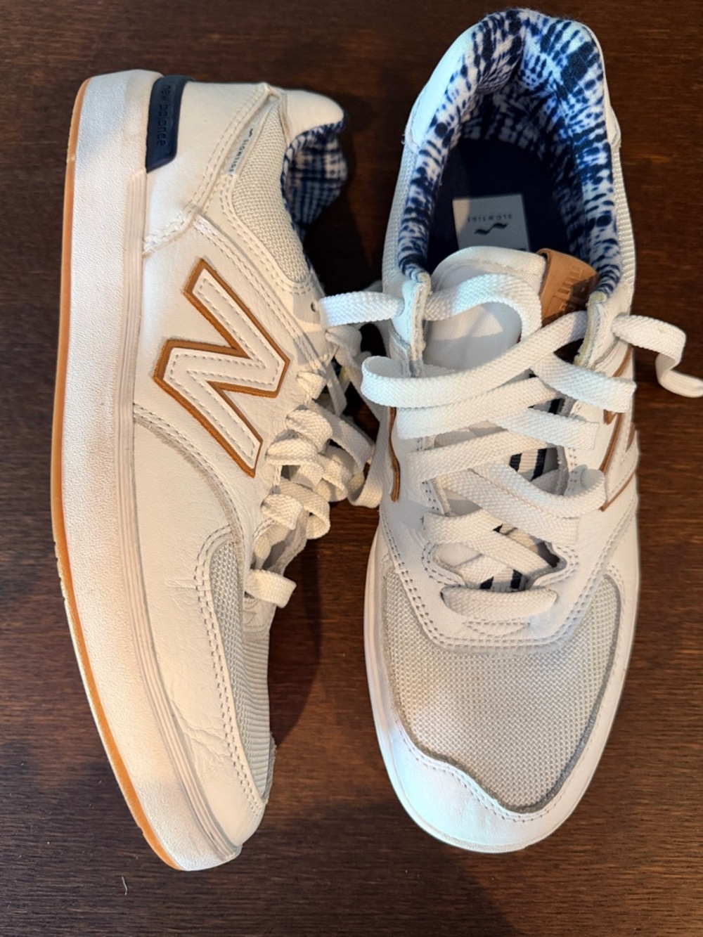 New Balance White Sneakers with Tan Accents